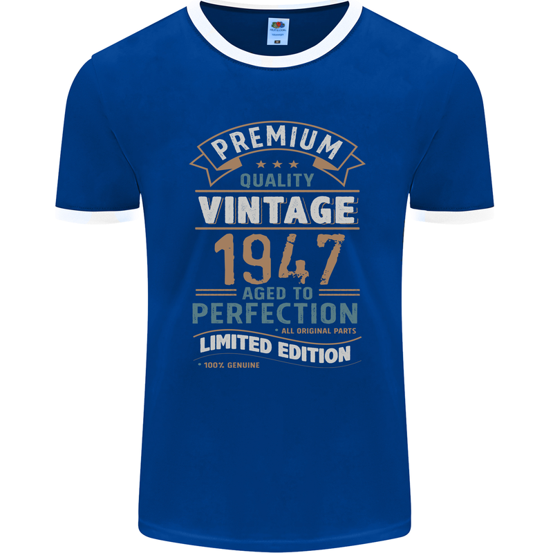 Premium Vintage 76th Birthday 1947 Mens Ringer T-Shirt FotL Royal Blue/White