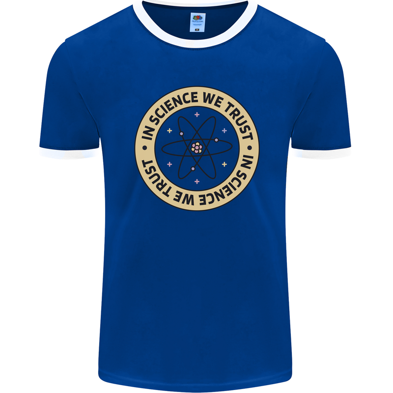 In Science We Trust Physics Geek Nerd Mens Ringer T-Shirt FotL Royal Blue/White