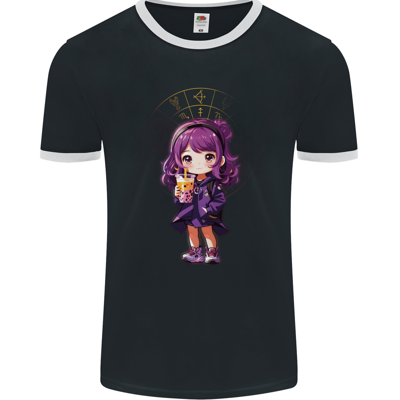 Anime Sagittarius Chibi Mens Ringer T-Shirt FotL Black/White