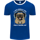 Love Pugs and Gaming Gamer Mens Ringer T-Shirt FotL Royal Blue/White