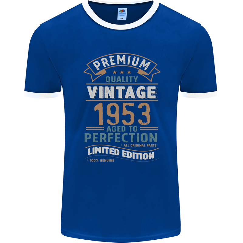 Premium Vintage 70th Birthday 1953 Mens Ringer T-Shirt FotL Royal Blue/White