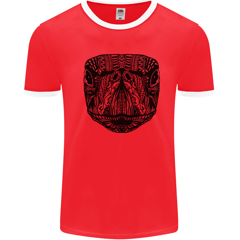 A Mandala Turtle Head Tribal Tortoise Mens Ringer T-Shirt Red/White