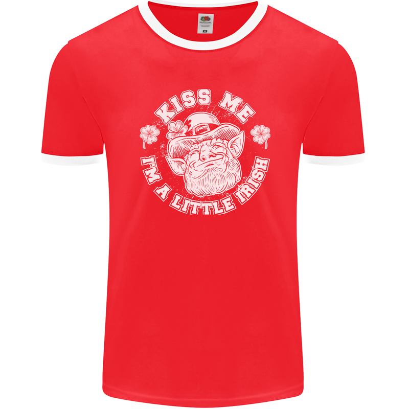 St Patricks Day Kiss Me Im a Little Bit Irish Mens Ringer T-Shirt FotL Red/White