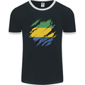 Torn Gabon Flag Gabonese Day Football Mens Ringer T-Shirt FotL Black/White