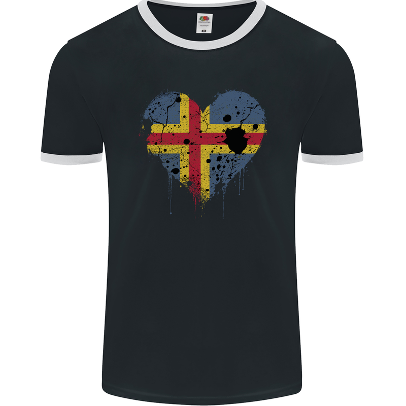 Love Flag Aland Football Mens Ringer T-Shirt FotL Black/White