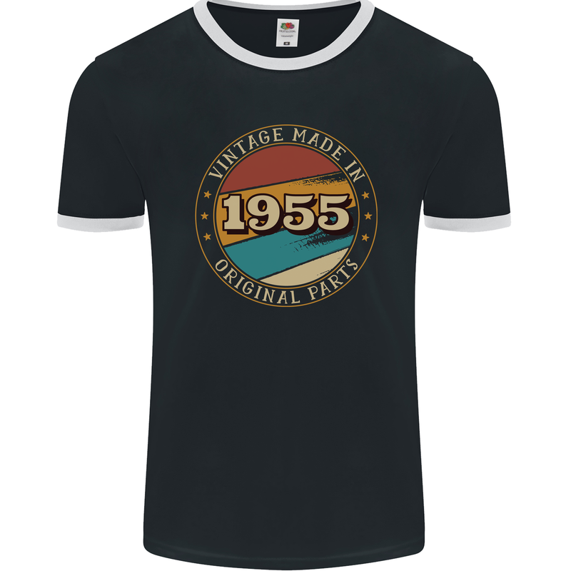 68th Birthday  Vintage Made In 1955 Mens Ringer T-Shirt FotL Black/White