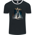 Jesus Christ Carrying His Cross Mens Ringer T-Shirt FotL Black/White