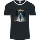 Jesus Christ Carrying His Cross Mens Ringer T-Shirt FotL Black/White