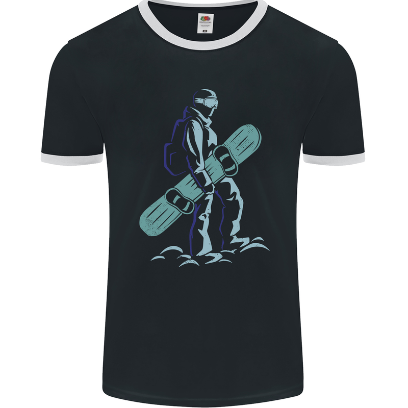 A Snowboarding Figure Snowboarder Mens Ringer T-Shirt FotL Black/White