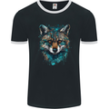 Tribal Fox With a Watercolour Effect Mens Ringer T-Shirt FotL Black/White