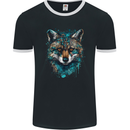 Tribal Fox With a Watercolour Effect Mens Ringer T-Shirt FotL Black/White