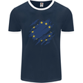 Torn EU Flag European Union Flag Football Mens Ringer T-Shirt FotL Navy Blue/White