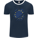 Torn EU Flag European Union Flag Football Mens Ringer T-Shirt FotL Navy Blue/White