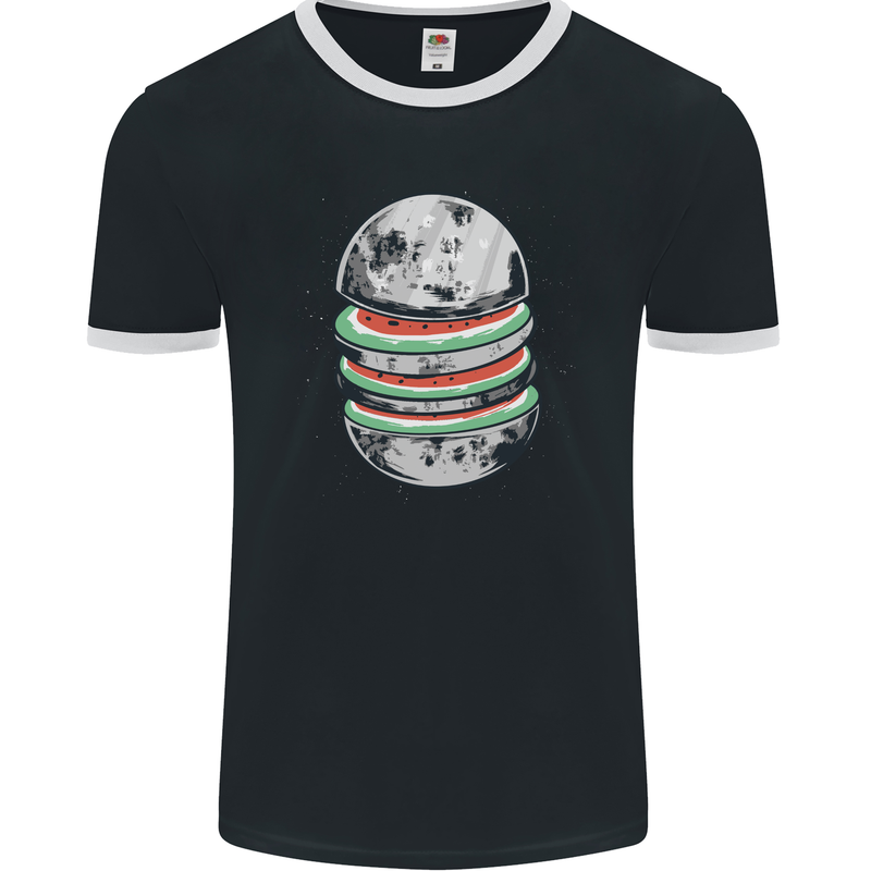 Watermelon Moon Space Planets Mens Ringer T-Shirt FotL Black/White