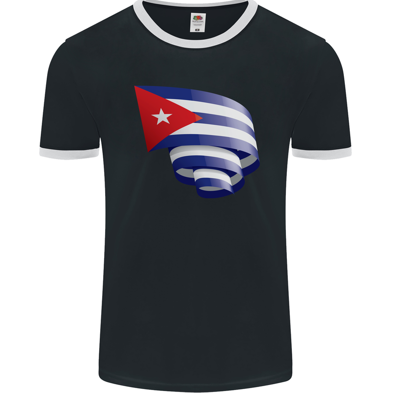 Curled Cuba Flag Cuban Day Football Mens Ringer T-Shirt FotL Black/White