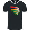 Curled Mauritius Flag Mauritians Day Football Mens Ringer T-Shirt FotL Black/White
