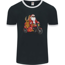 Motorbike & Sidecar Christmas Santa Xmas Biker Mens Ringer T-Shirt FotL Black/White