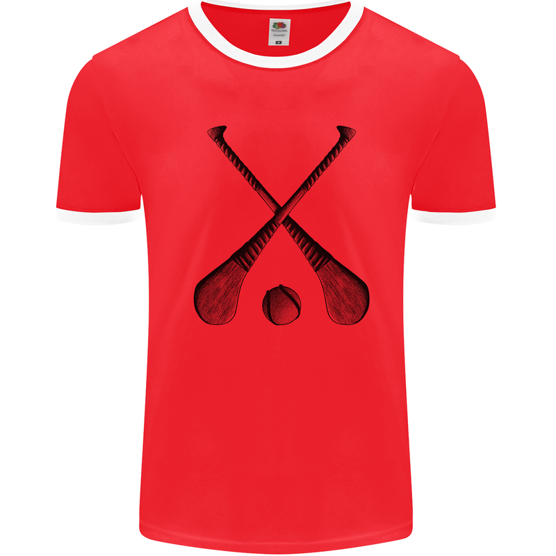 Hurling Bats and Ball Mens Ringer T-Shirt Red/White