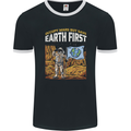 Earth First Climate Change Astronaut Mars Mens Ringer T-Shirt FotL Black/White