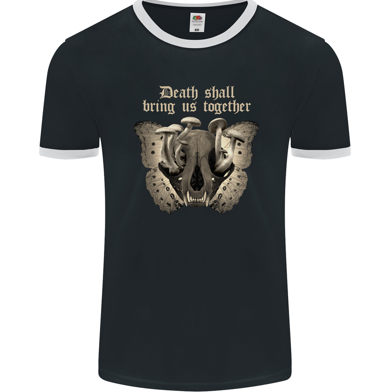 Death Together Butterfly Skull Mushrooms Mens Ringer T-Shirt FotL Black/White