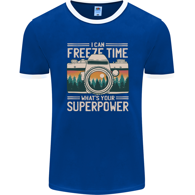 Freeze Time Photographer Photography Mens Ringer T-Shirt FotL Royal Blue/White