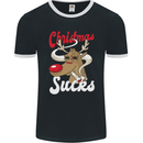 Christmas Sucks Funny Xmas Weed Spliff Mens Ringer T-Shirt FotL Black/White