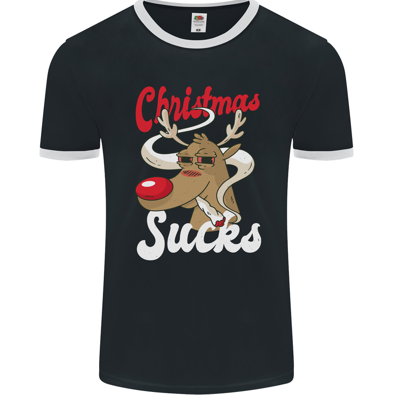 Christmas Sucks Funny Xmas Weed Spliff Mens Ringer T-Shirt FotL Black/White