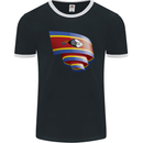 Curled Swaziland Flag Swazi Day Football Mens Ringer T-Shirt FotL Black/White