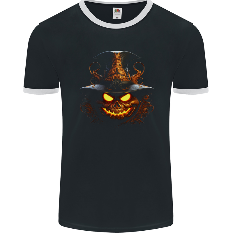 Evil Halloween Pumpkin Face 2 Mens Ringer T-Shirt FotL Black/White