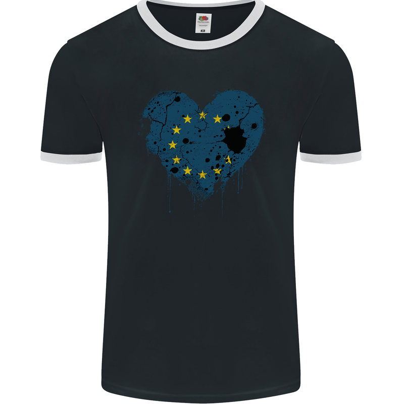 Love EU Flag European Union Flag Football Mens Ringer T-Shirt FotL Black/White
