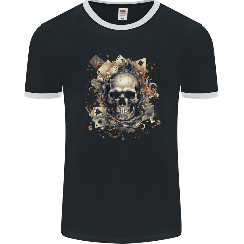 A Poker Skull Playing Cards Mens Ringer T-Shirt FotL Black/White
