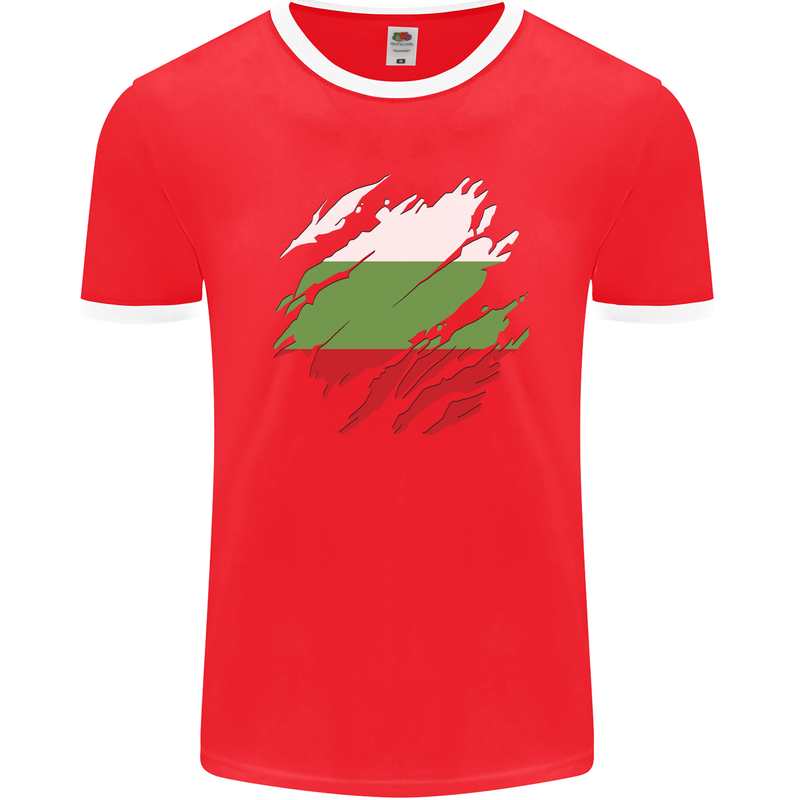 Torn Bulgaria Flag Bulgarian Day Football Mens Ringer T-Shirt FotL Red/White