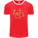 Easter For He is Risen Christian Christianity Jesus Mens Ringer T-Shirt FotL Red/White