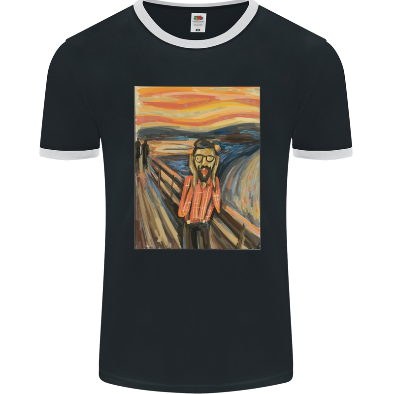 Hipster Scream Painting Mens Ringer T-Shirt FotL Black/White