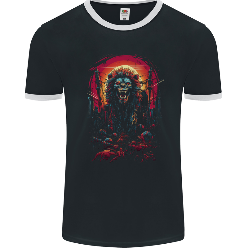 Demon Lion Zombie Mens Ringer T-Shirt FotL Black/White