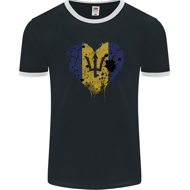 Love Barbados Flag Barbadians Day Football Mens Ringer T-Shirt FotL Black/White