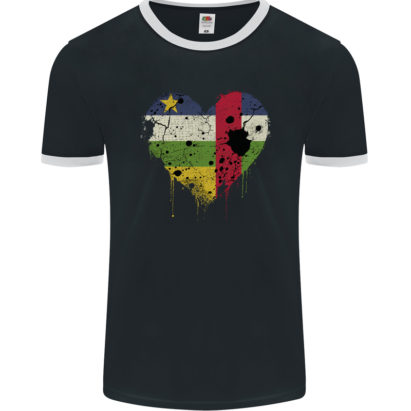 Love Flag Central African Republic Football Mens Ringer T-Shirt FotL Black/White