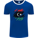 Torn Libya Flag Libyan Day Football Mens Ringer T-Shirt FotL Royal Blue/White