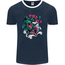 Pirate T-Rex Funny Dinosaur Mens Ringer T-Shirt FotL Navy Blue/White