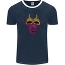 Offensive Goat With Finger Flip Glasses Mens Ringer T-Shirt FotL Navy Blue/White