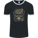 An Aztec Skull Mexico Mens Ringer T-Shirt FotL Black/White