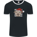 Christmas Pitbull Dog Wearing Xmas Hat Mens Ringer T-Shirt FotL Black/White