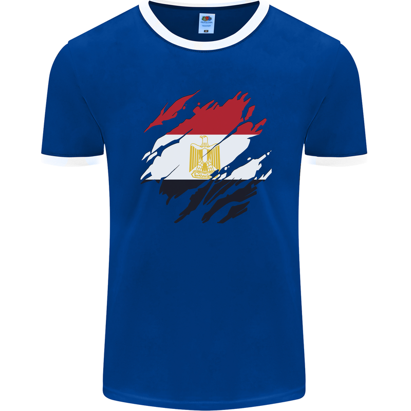 Torn Egypt Flag Egyptian Day Football Mens Ringer T-Shirt FotL Royal Blue/White