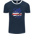 Torn Cape Verde Flag Verdean Day Football Mens Ringer T-Shirt FotL Navy Blue/White