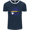 Torn Nauru Flag Nauruan Day Football Mens Ringer T-Shirt FotL Navy Blue/White