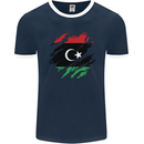 Torn Libya Flag Libyan Day Football Mens Ringer T-Shirt FotL Navy Blue/White