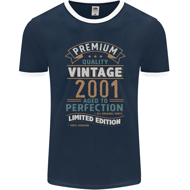 Premium Vintage 22nd Birthday 2001 Mens Ringer T-Shirt FotL Navy Blue/White