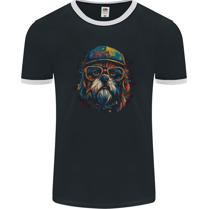 A Cool Shih Tzu Dog Mens Ringer T-Shirt FotL Black/White