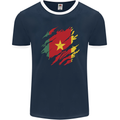 Torn Cameroon Flag Cameroonian Day Football Mens Ringer T-Shirt FotL Navy Blue/White