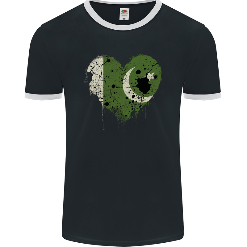 Love Pakistan Flag Pakistani Day Football Mens Ringer T-Shirt FotL Black/White